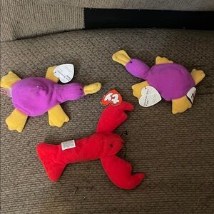 TY Beanie Babies Plush Toy Set - 2 Patti the platypus’ and a pinchers lobster